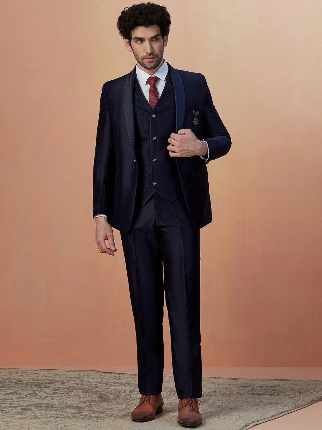 

Manyavar Slim-Fit Single-Breasted Three-Piece Suit, Blue