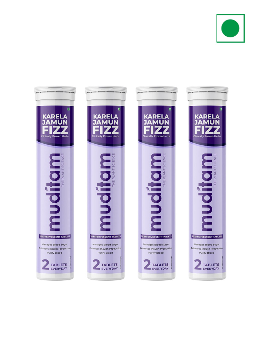 

Muditam Set Of 4 Ayurveda Karela Jamun Fizz - 20 Tablets Each, White