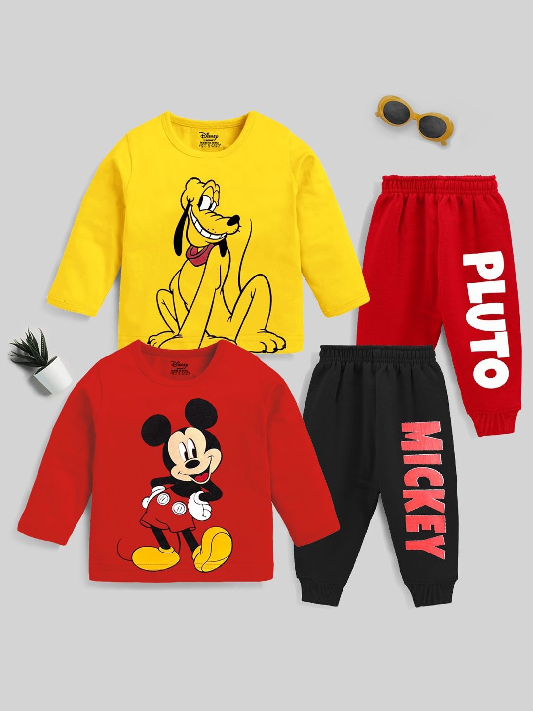 

Disney By Miss and Chief Boys Printed T-shirt with Pyjamas, Red