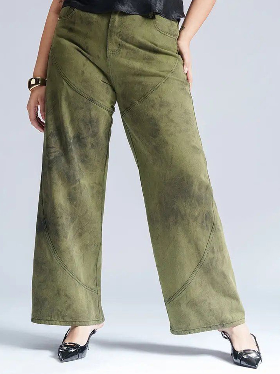 

FREAKINS Women Straight Fit High-Rise Light Fade Jeans, Green