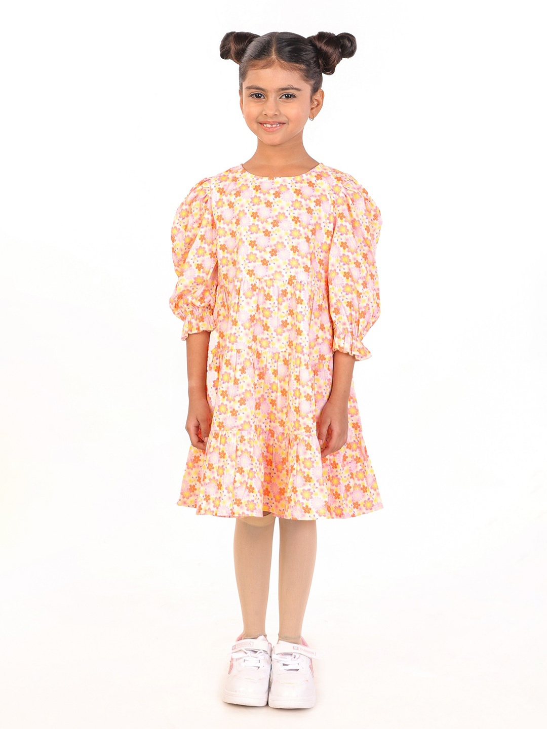 

Nature Nook Kids Girls Floral Printed Cotton A-Line Dress, Orange