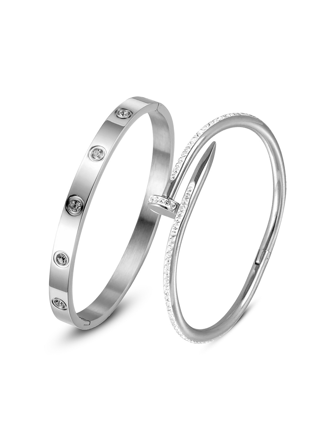 

DIVASTRI Set Of 2 Silver-Plated Stainless Steel American Diamond Kada Bracelet