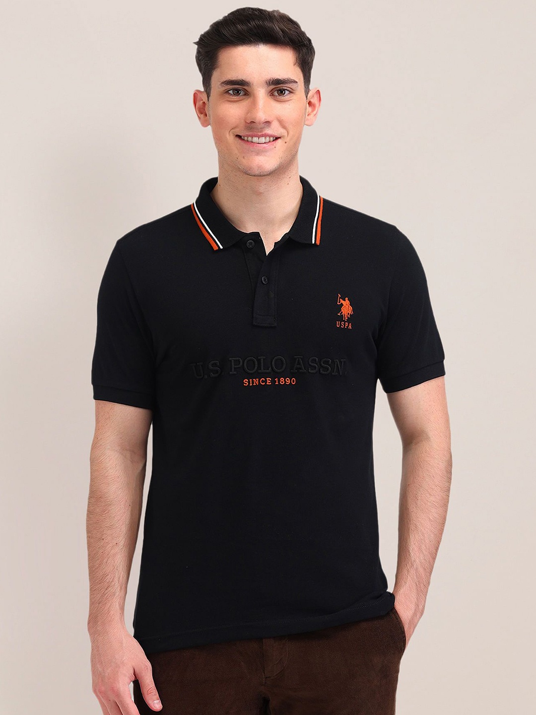 

U.S. Polo Assn. Men Polo Collar Slim Fit T-shirt, Black