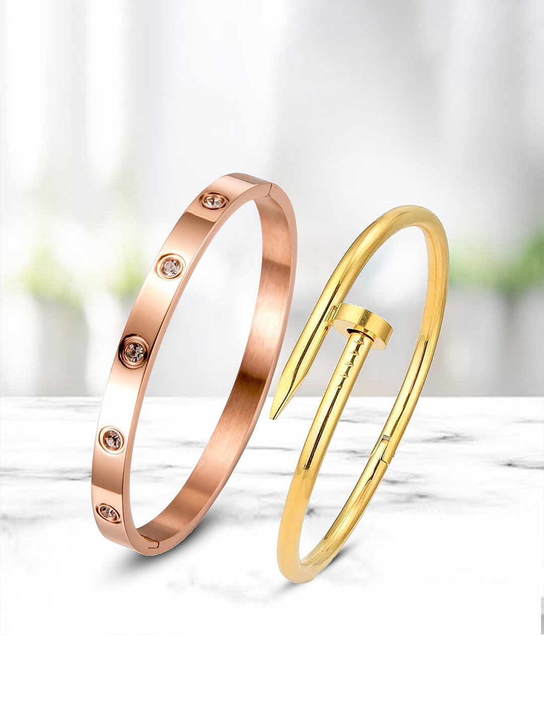 

MEENAZ Women 2 American Diamond Antique Gold-Plated Kada Bracelet