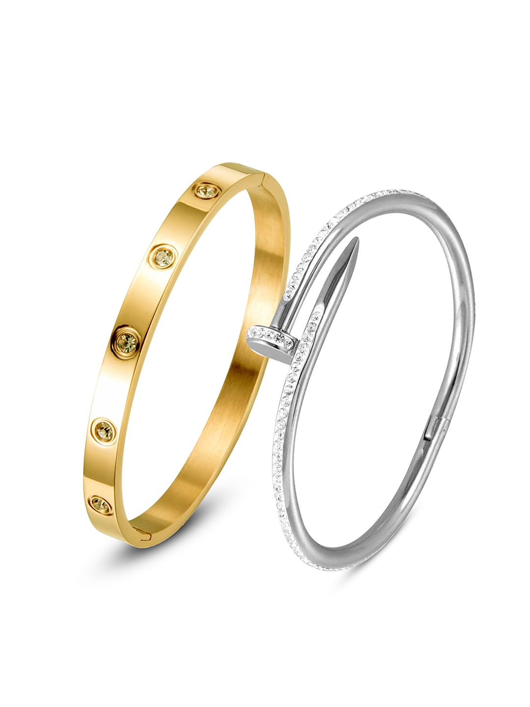 

DIVASTRI Set Of 2 Gold-Plated Stainless Steel AD Kada Bracelet