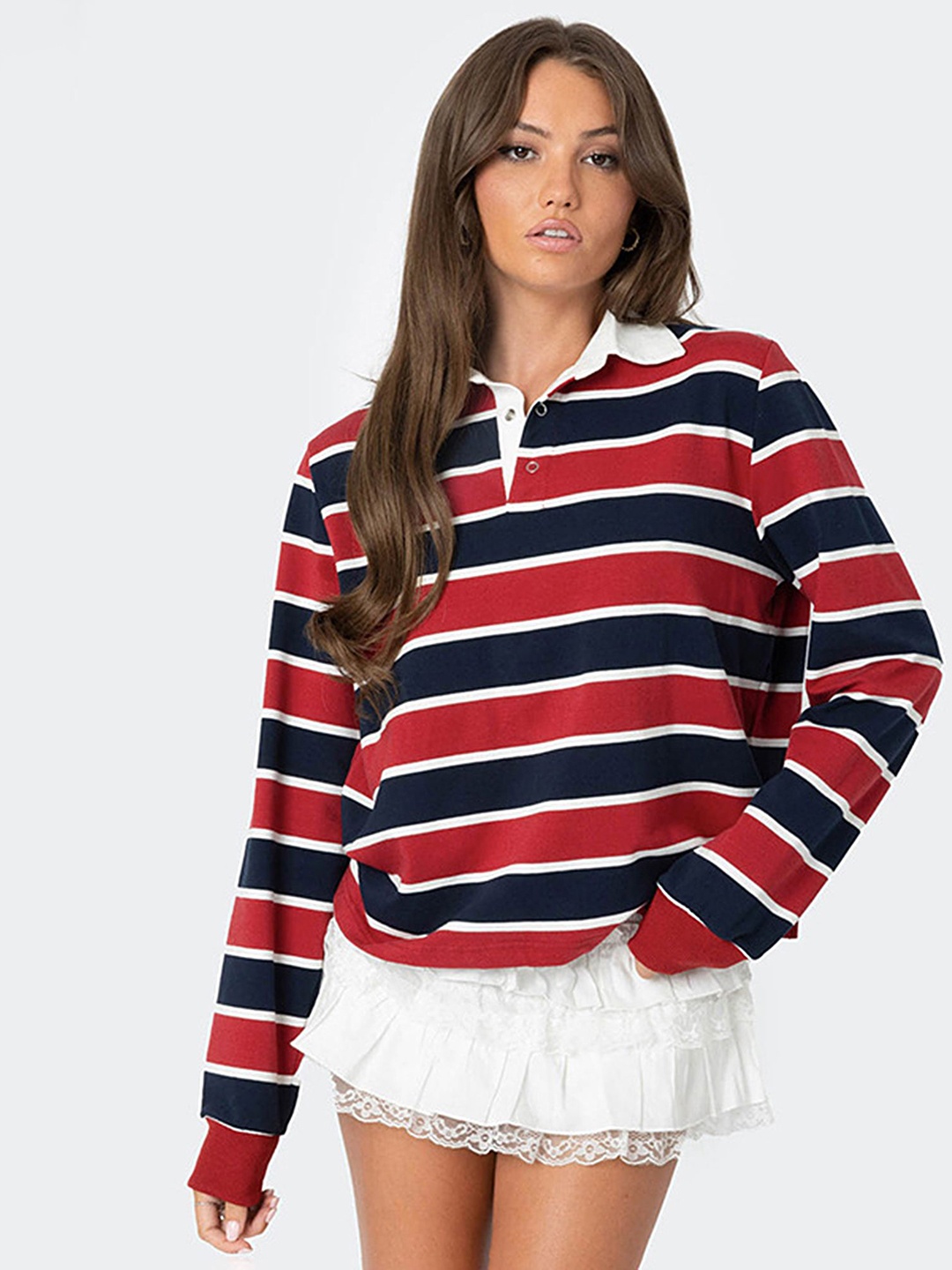 

LULU & SKY Striped Shirt Style Top, Red