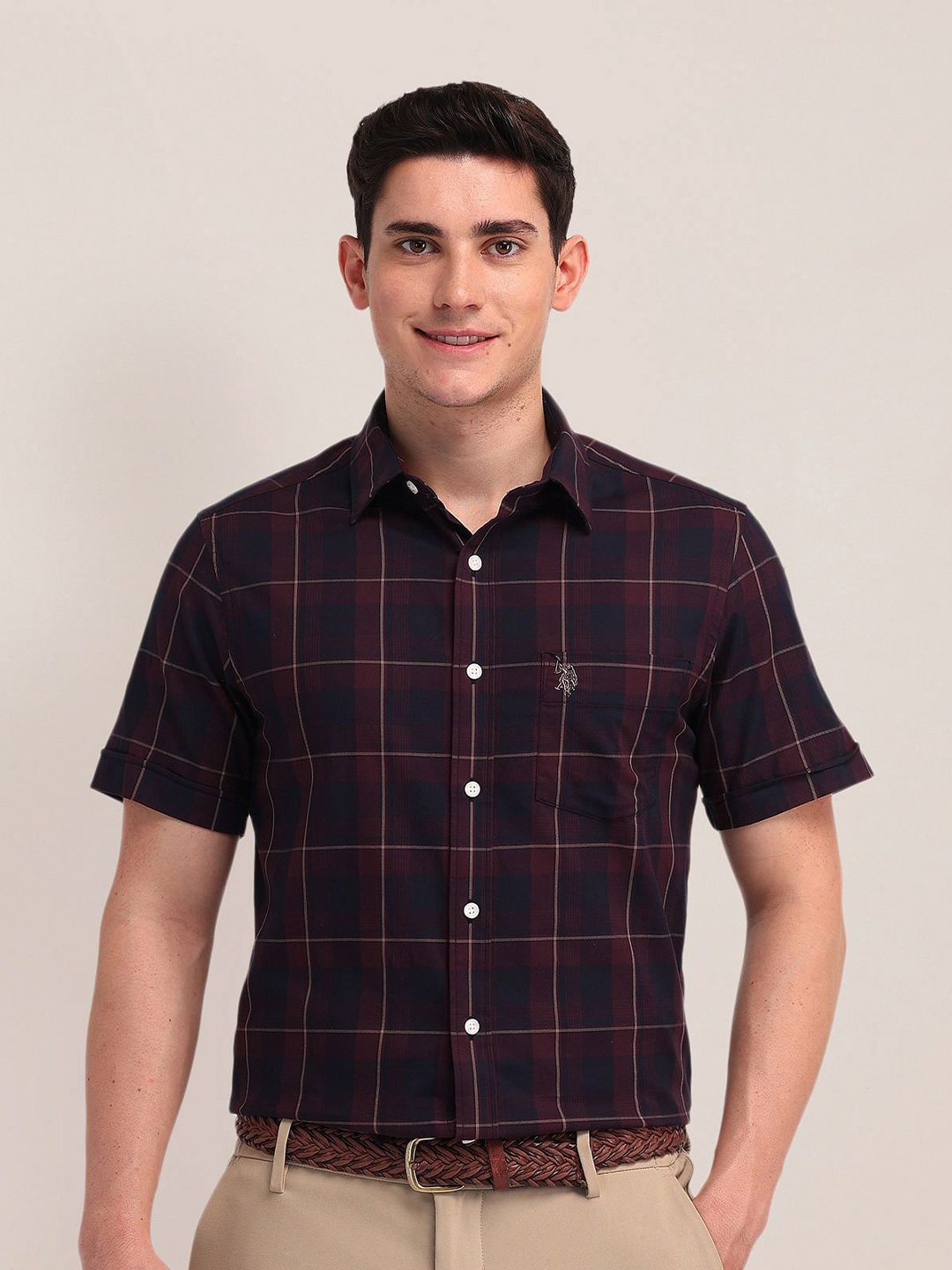 

U.S. Polo Assn. Men Tailored Fit Opaque Checked Casual Shirt, Blue