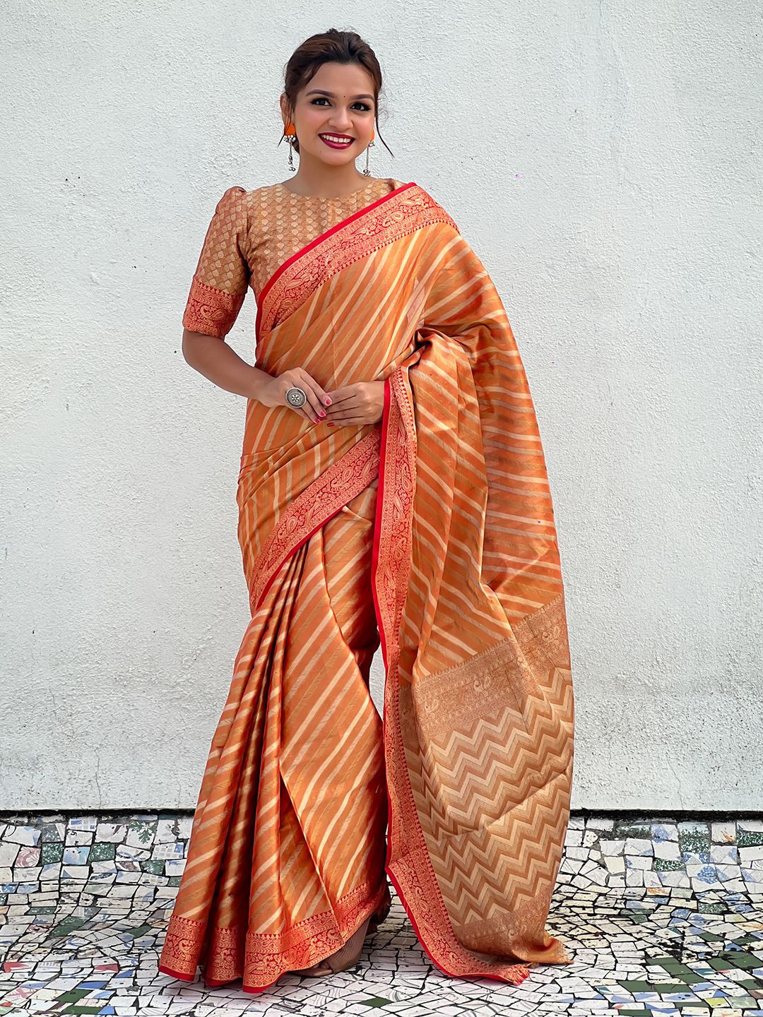 

Panzora Woven Design Zari Banarasi Saree, Orange