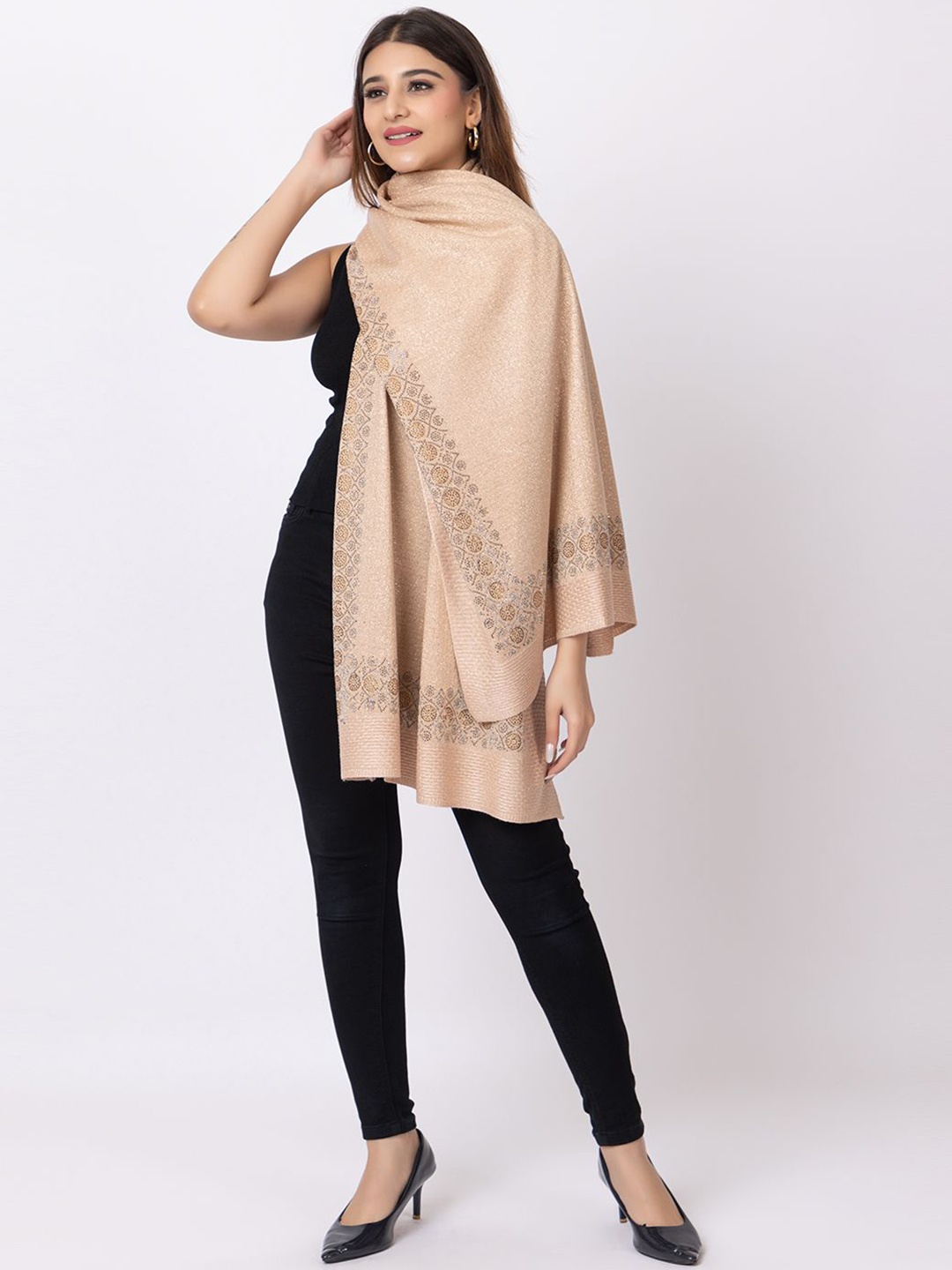 

PASHGIRI Women Ethnic Motifs Woven Design Shawl, Peach