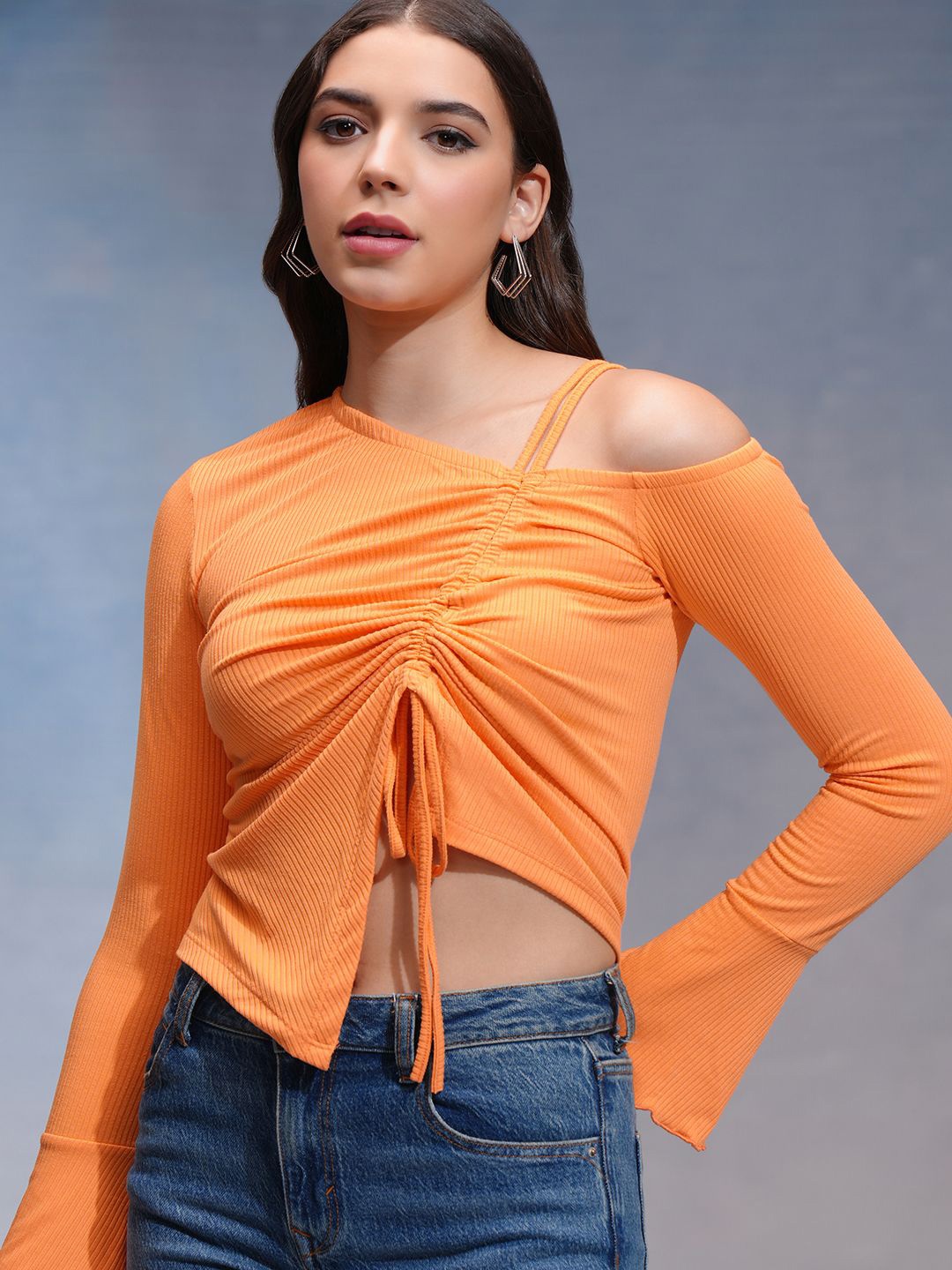 

Tokyo Talkies Women One Shoulder Cotton Crop Top, Orange
