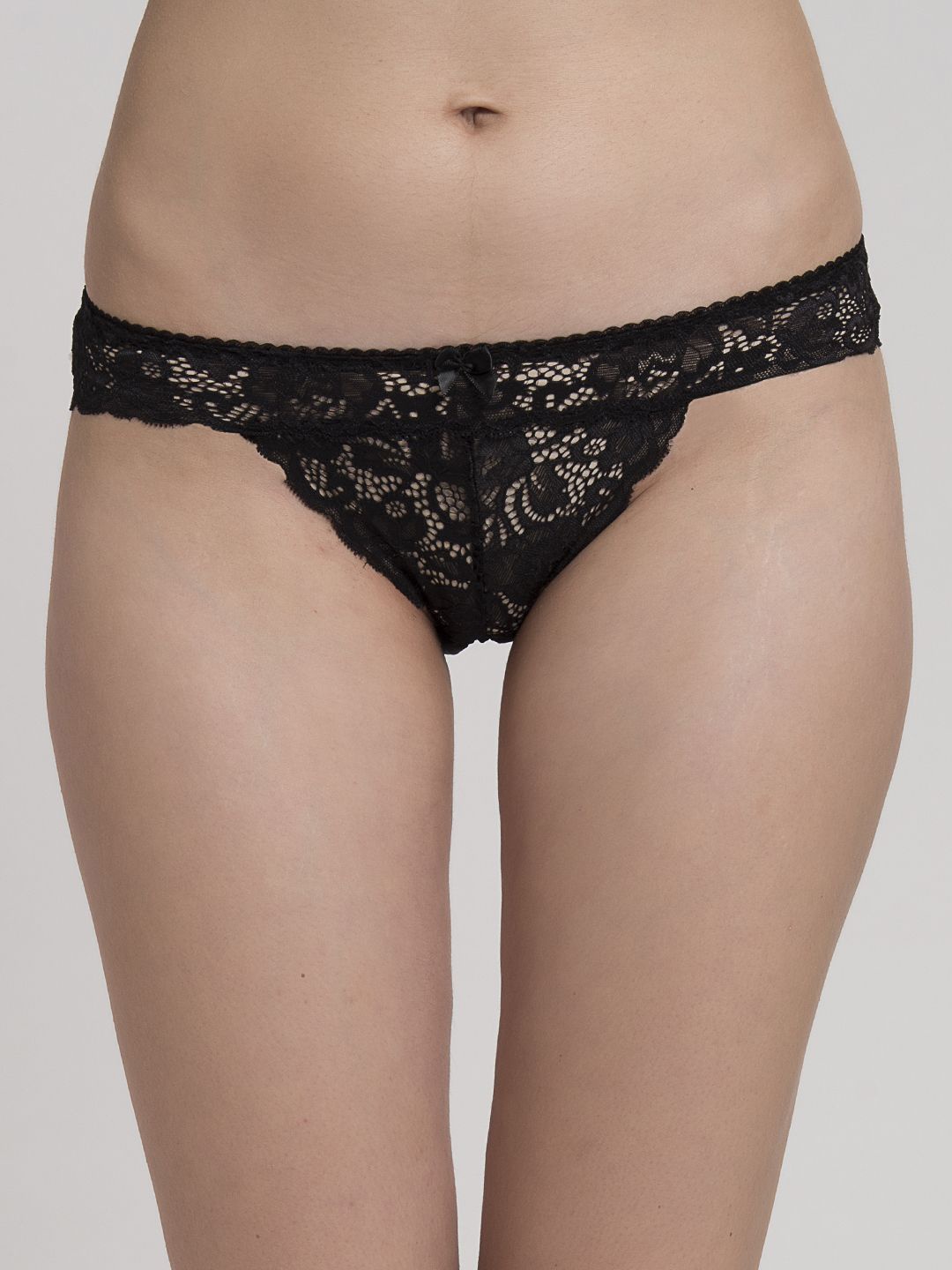 

MAKCLAN Women Dress Me Down Self Design Low Rise Lace Thong Briefs, Black