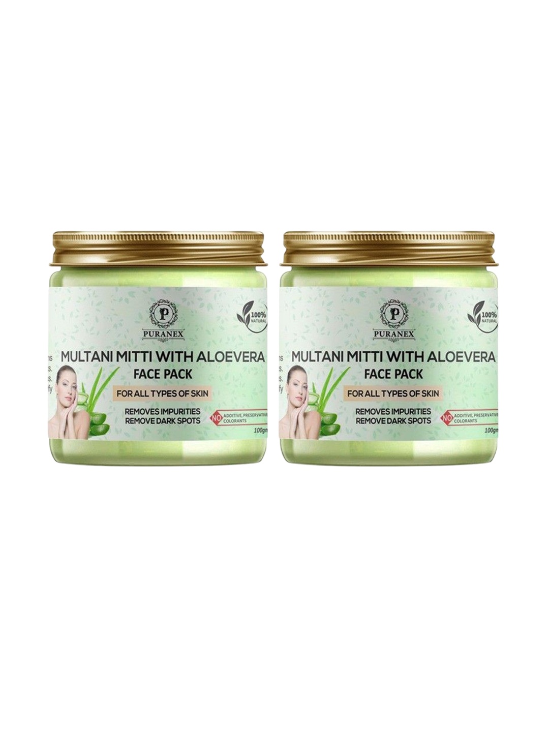 

Puranex Set Of 2 100% Pure & Natural Multani Mitti With Aloe Vera Powder - 100 gm Each, White