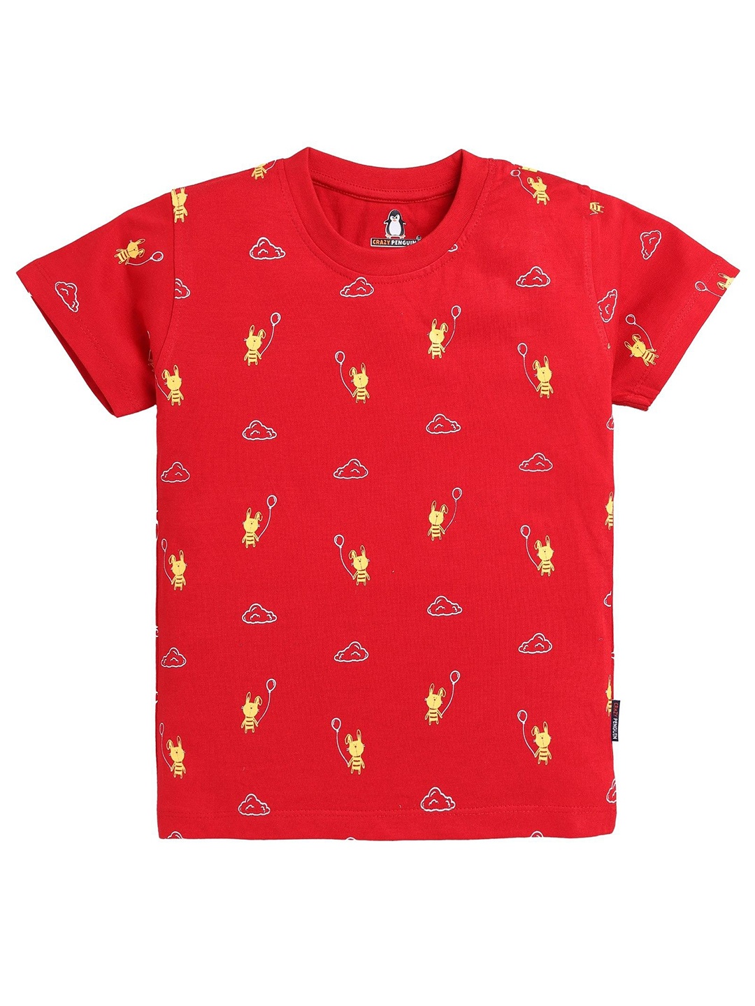 

CRAZYPENGUIN ELITE Boys Conversational Printed Round Neck Cotton T-shirt, Red