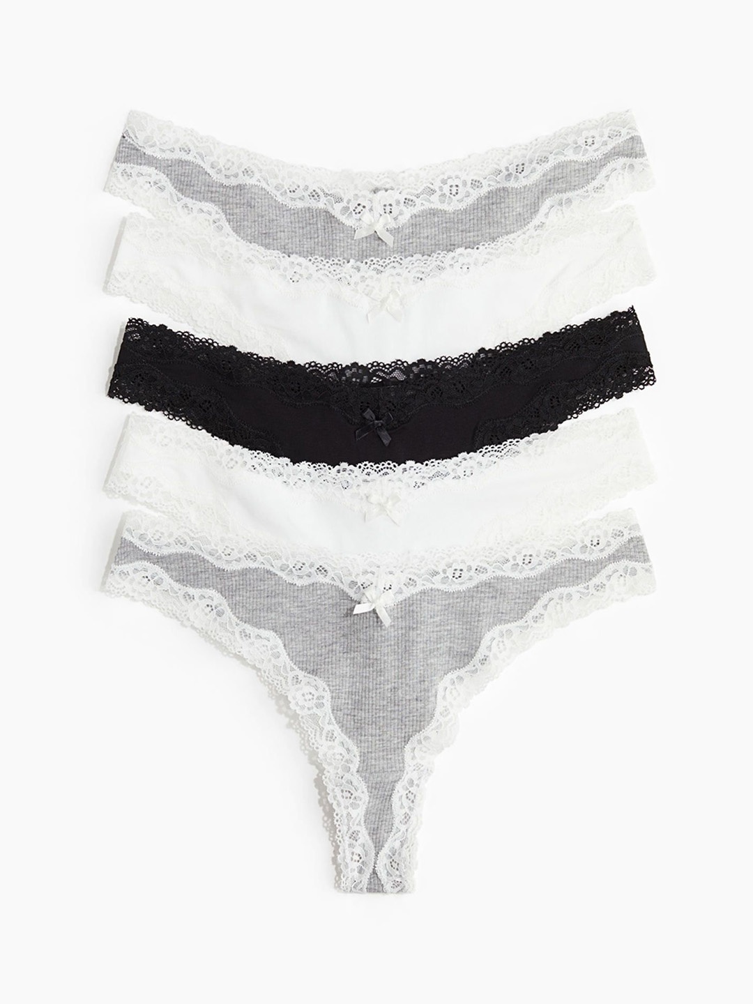 

H&M 5-Pack Cotton & Lace Brazilian Briefs, Grey