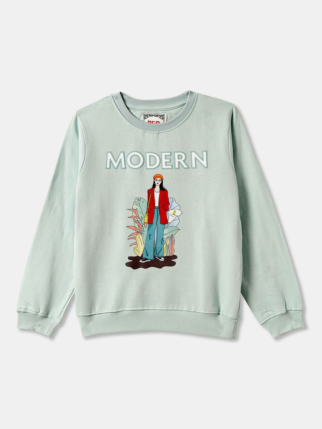 

R&B Girls Graphic Cotton Printed Sweatshirt, Green