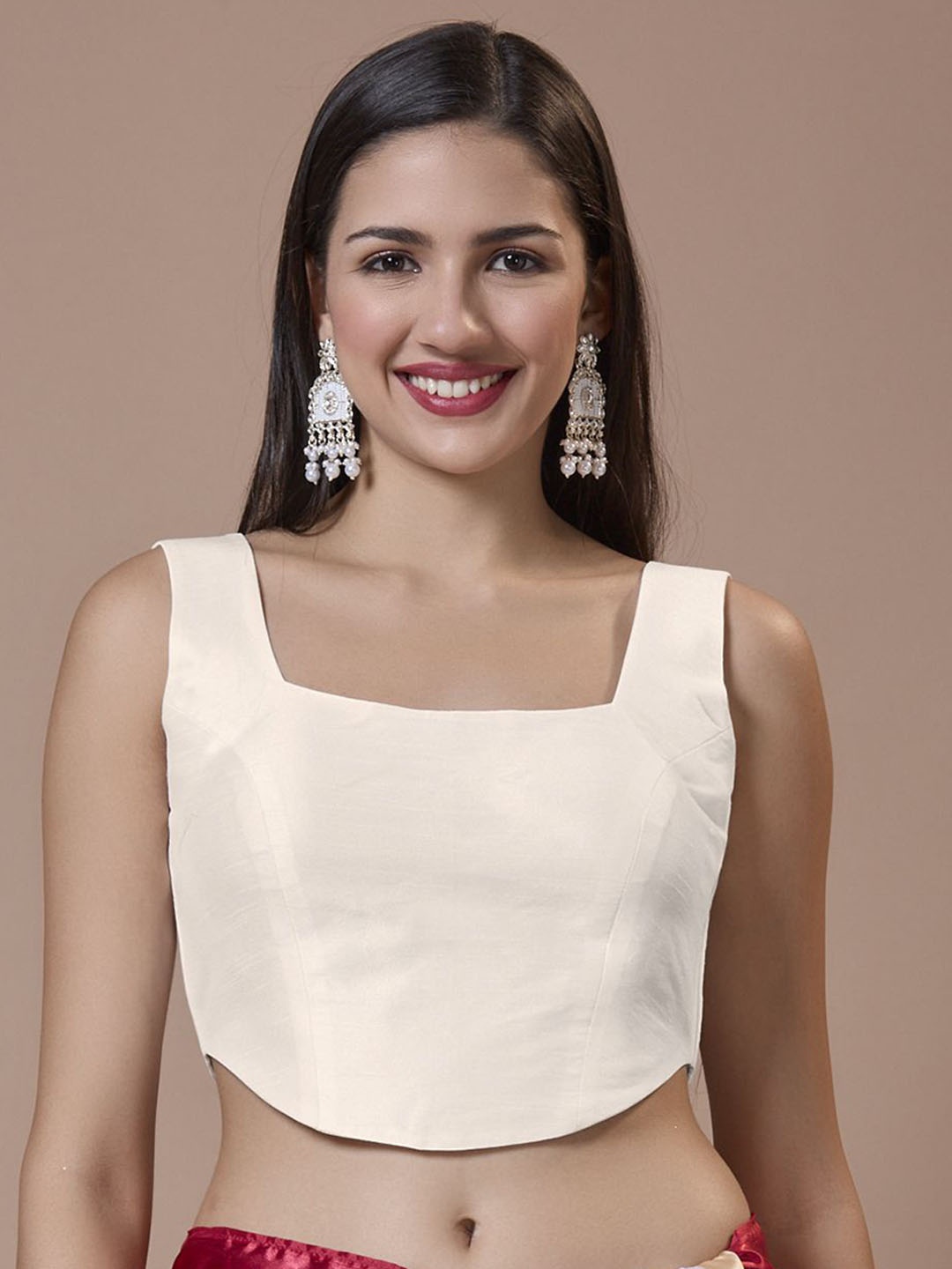 

SALWAR STUDIO Corset-Style Padded Sleeveless Saree Blouse, White