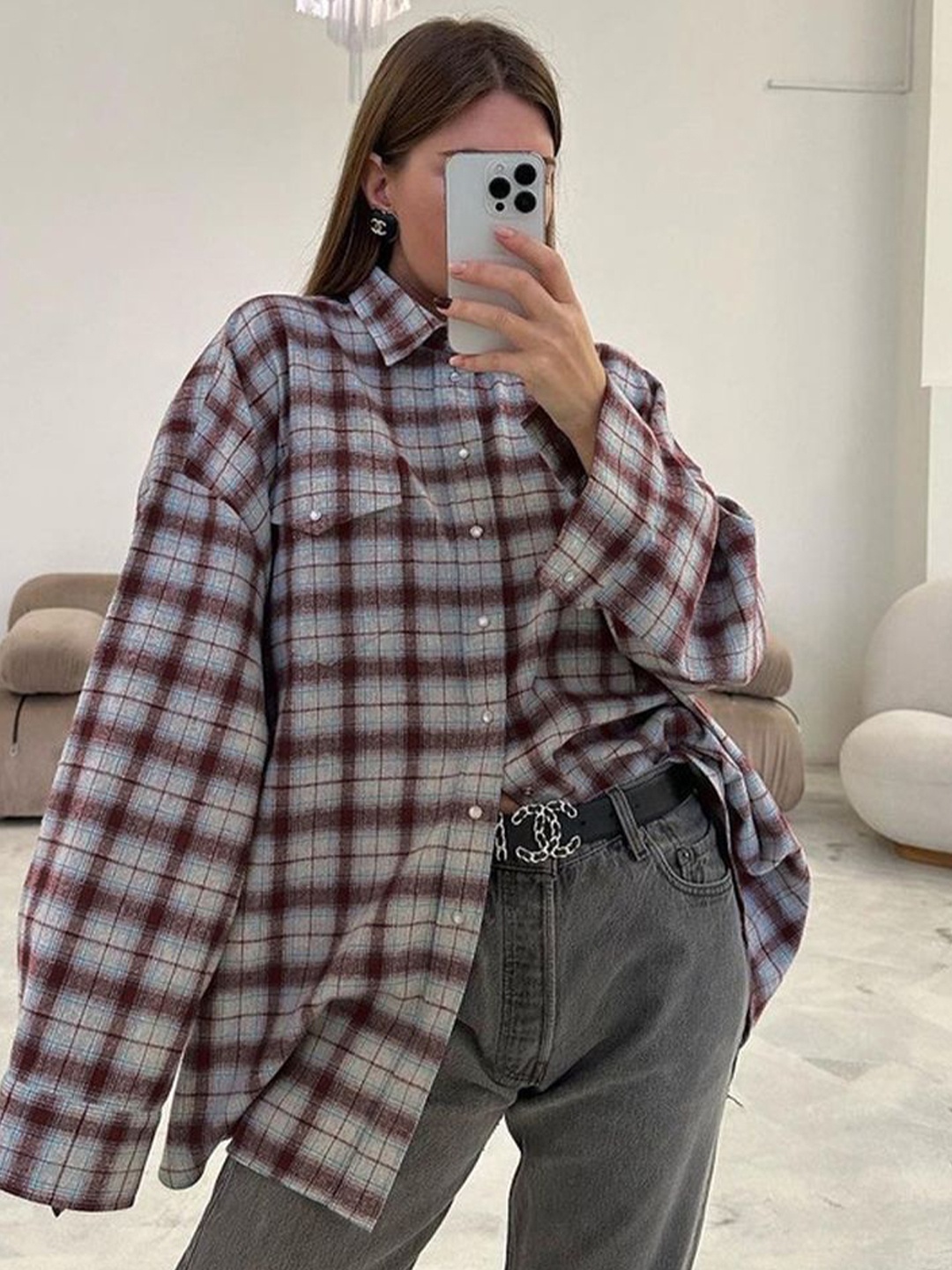 

LULU & SKY Checked Shirt Style Top, Red