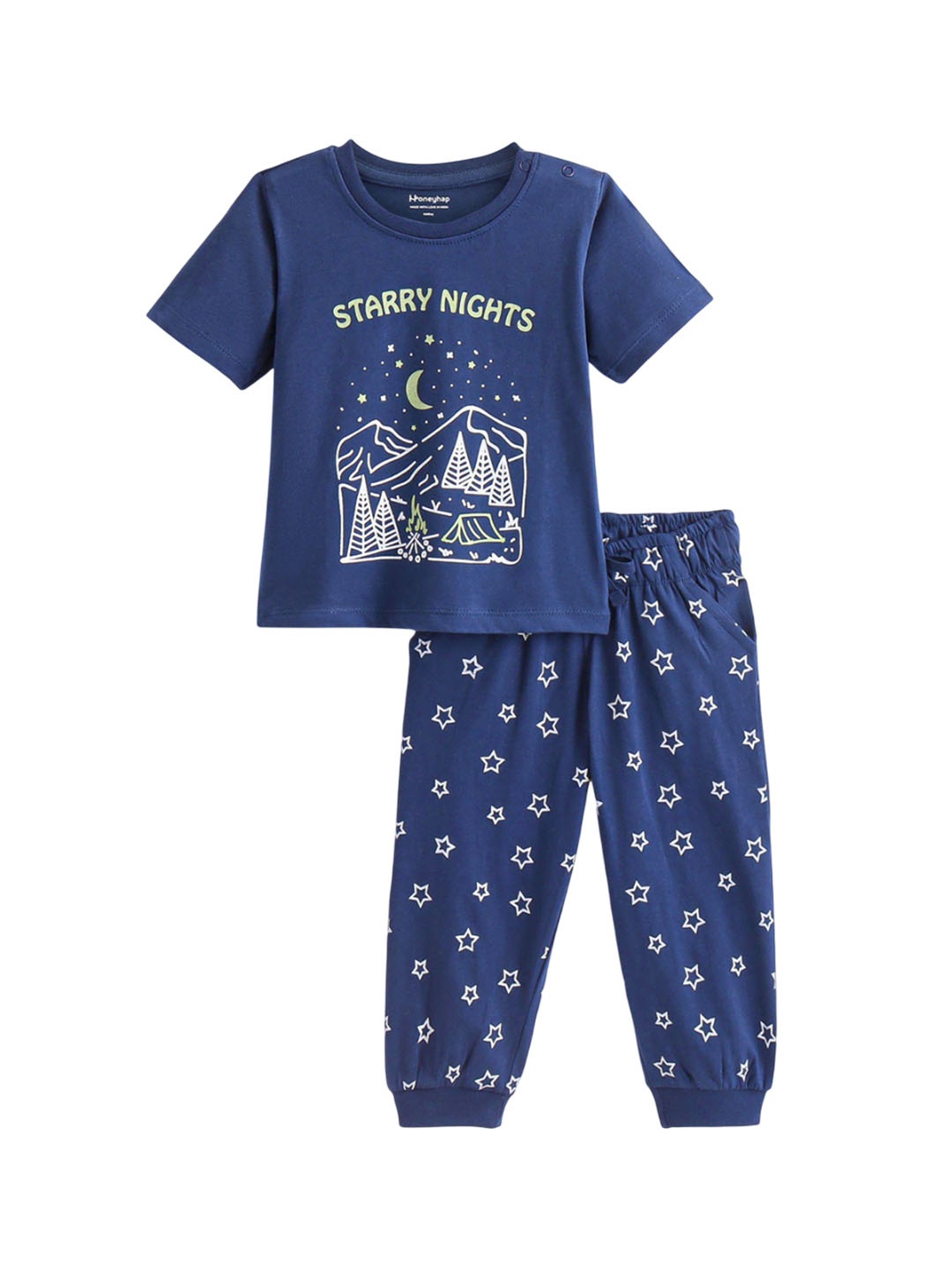 

Honeyhap Boys Printed Pure Cotton Night suit, Navy blue