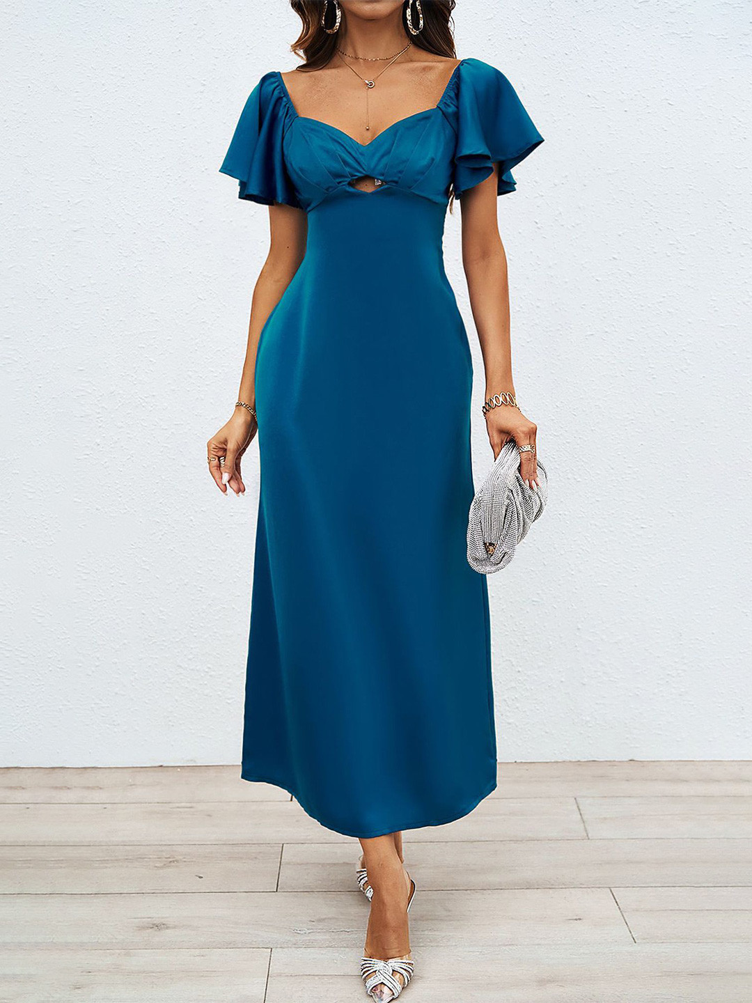 

LULU & SKY Flutter Sleeve A-Line Midi Dress, Blue