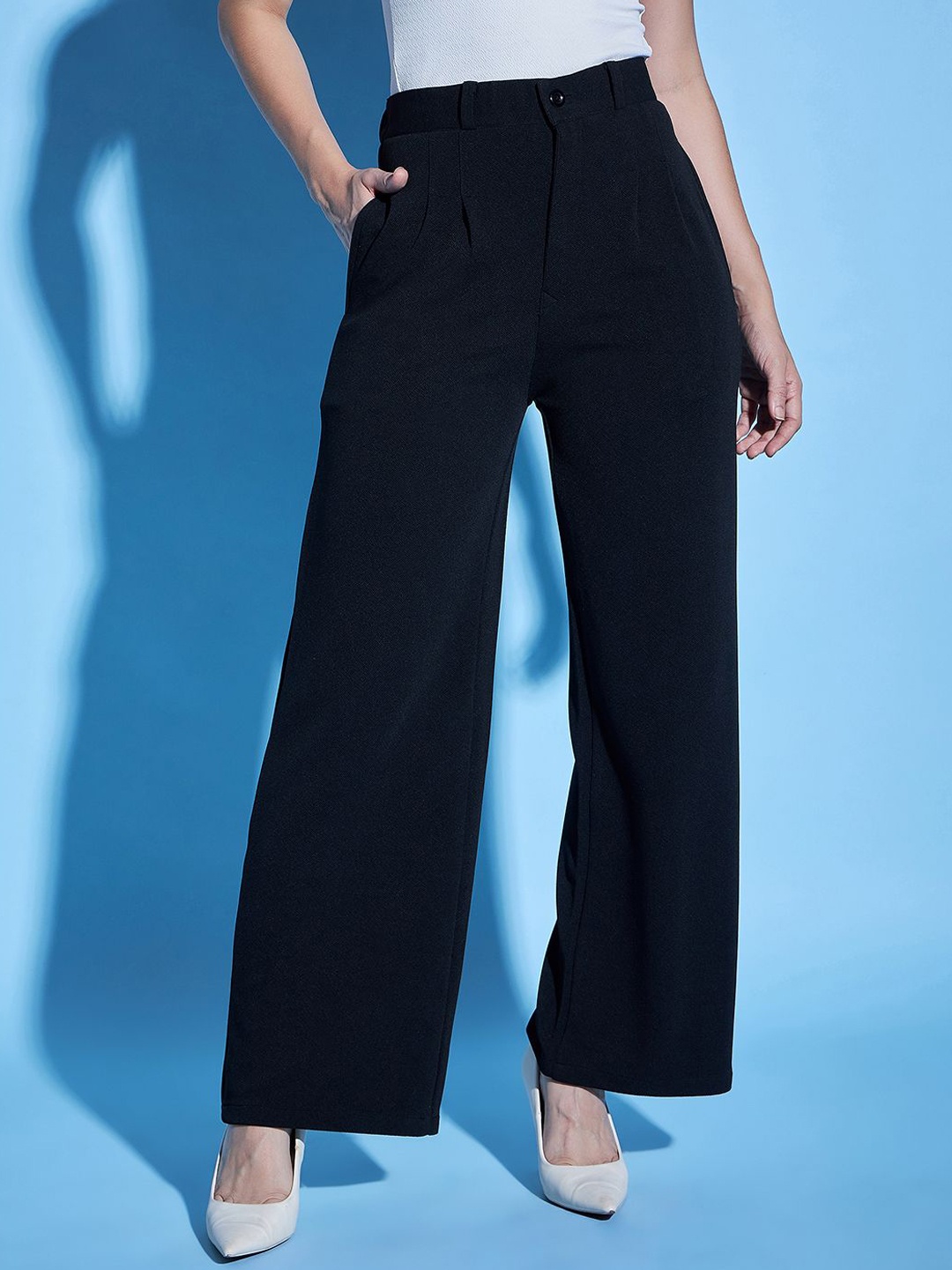 

Purple Feather Women Relaxed Straight Leg Straight Fit Trousers, Black