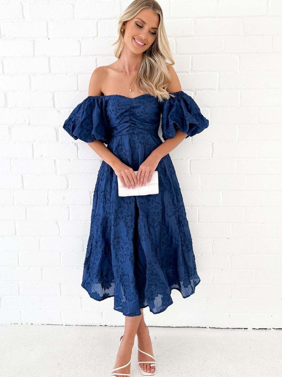 

LULU & SKY Off-Shoulder Flutter Sleeve A-Line Dress, Blue