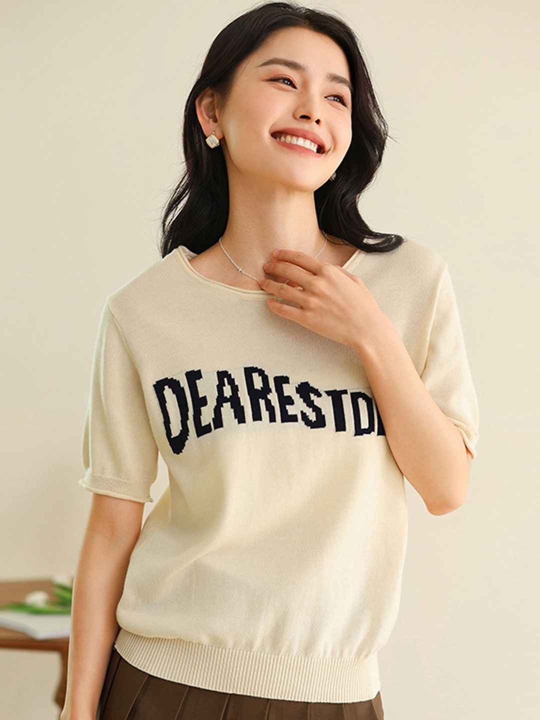 

StyleCast Women Typography Printed Round Neck T-shirt, Beige