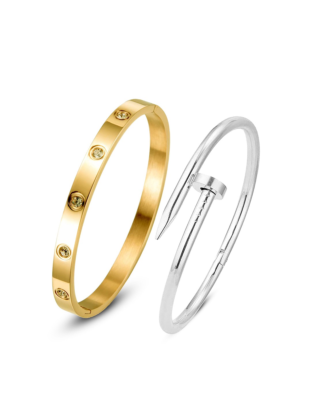 

MEENAZ Set Of 2 Gold-Plated AD Studded Stainless Steel Anti Tarnish Kada Bracelet