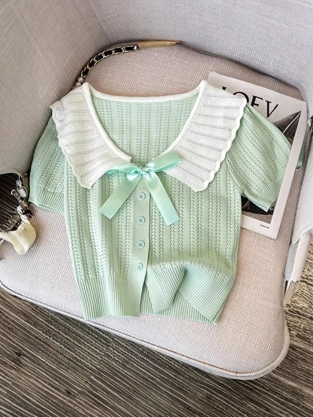 

KPOP Women Self Design Round Neck Top, Green