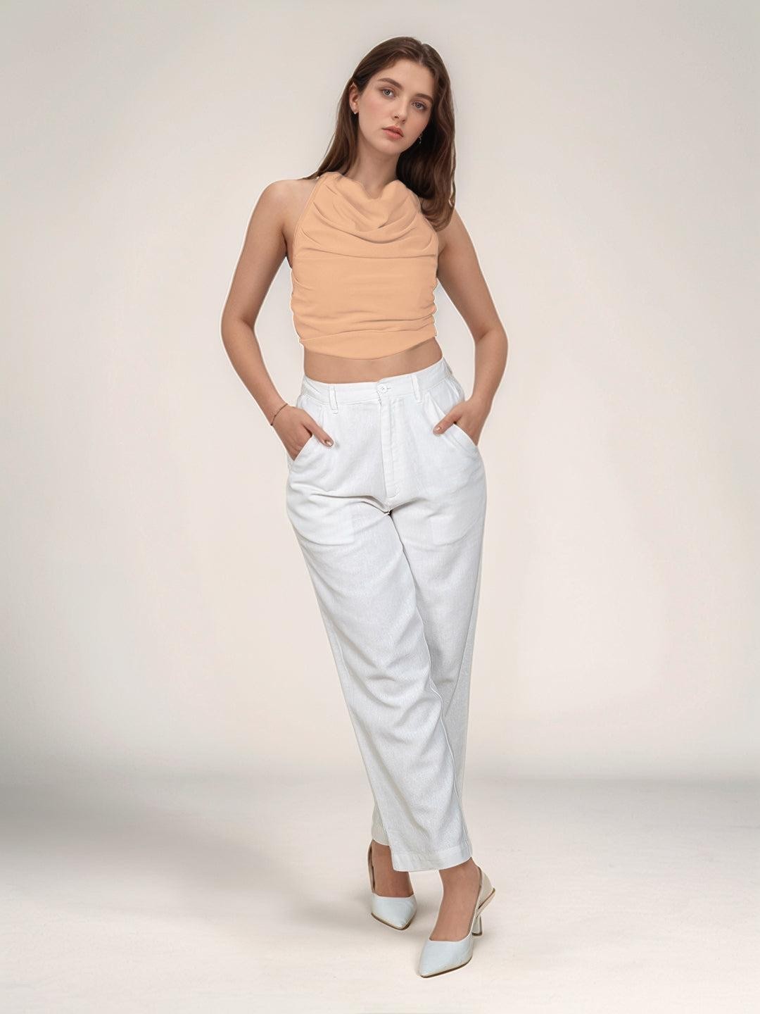 

Zink London Cowl Neck Crop Top, Beige