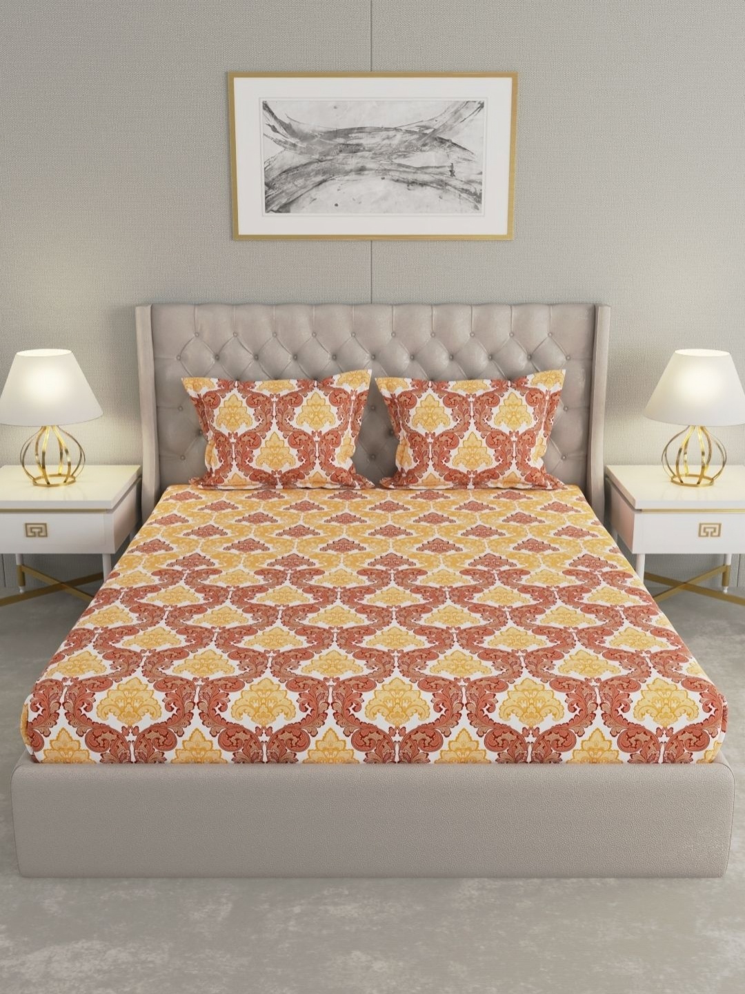 

Raymond Home Yellow Ethnic Motifs Pure Cotton120 TC King Bedsheet Set 2.74 m X 2.74 m