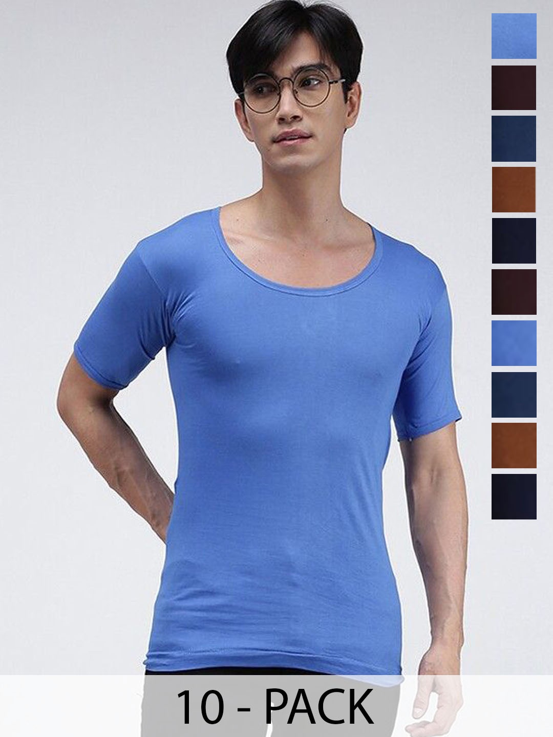 

AMUL COMFY Pack Of 10 Pure Cotton Basic Vests Comfy-Color-RNS-10-100, Blue