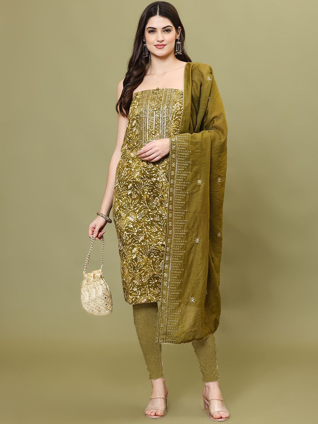 

Meena Bazaar Abstract Printed Cotton Unstitched Dress Material, Green