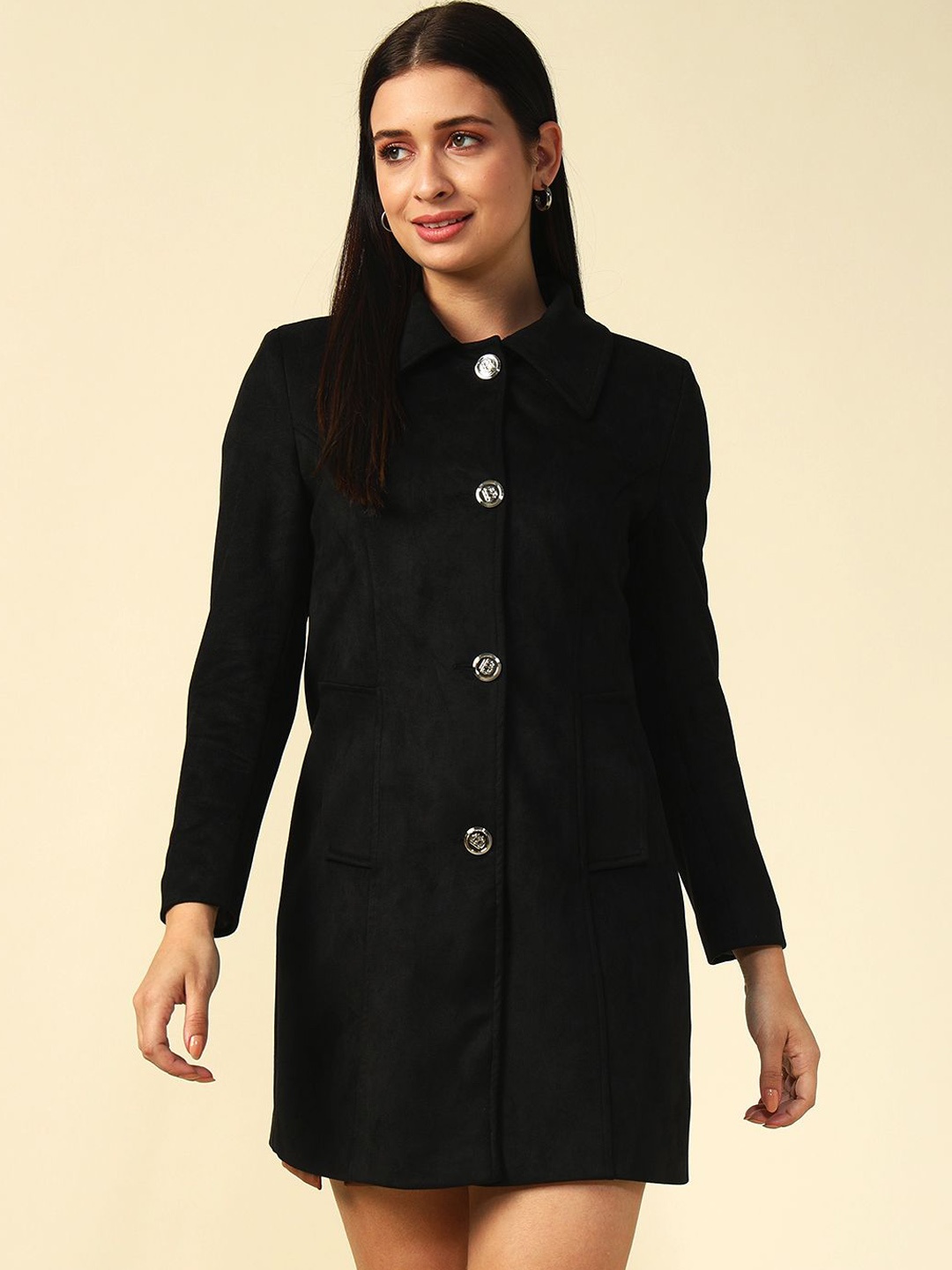 

Beatnik Single Breasted Front Open Overcoat, Black