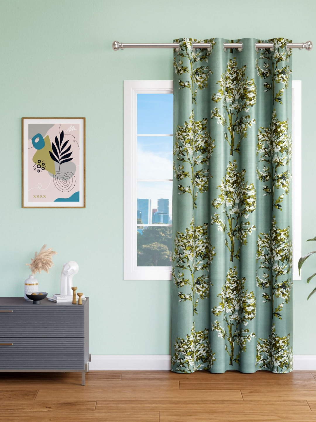 

Aura Green Floral Door Curtain