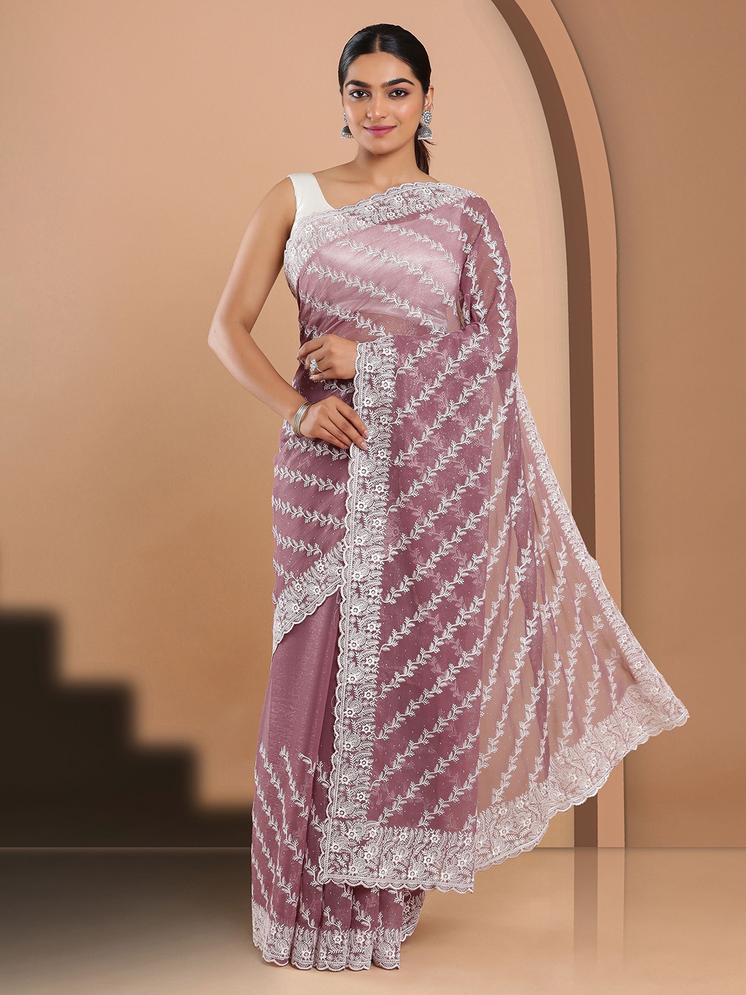 

Kalyan Silks Embellished Embroidered Tissue Saree, Mauve