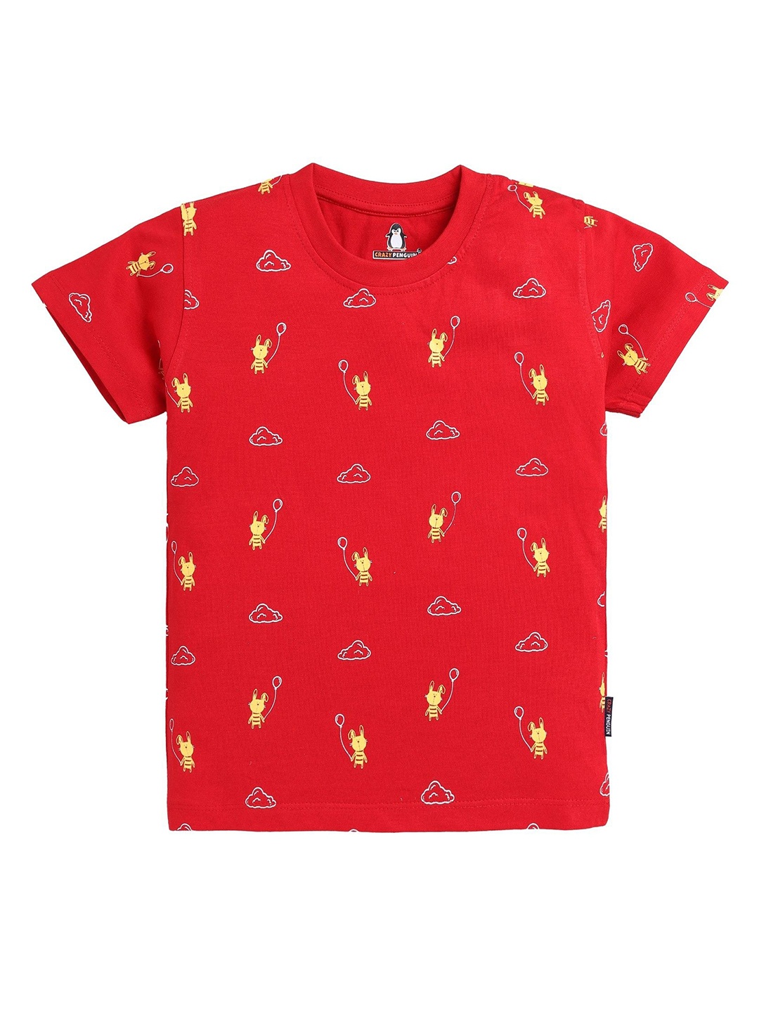 

CRAZYPENGUIN ELITE Boys Conversational Printed Round Neck Cotton T-shirt, Red