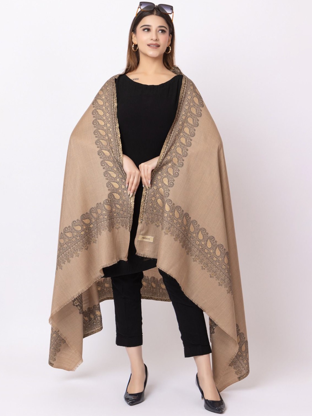 

PASHGIRI Women Paisley Woven Design Shawl, Camel brown
