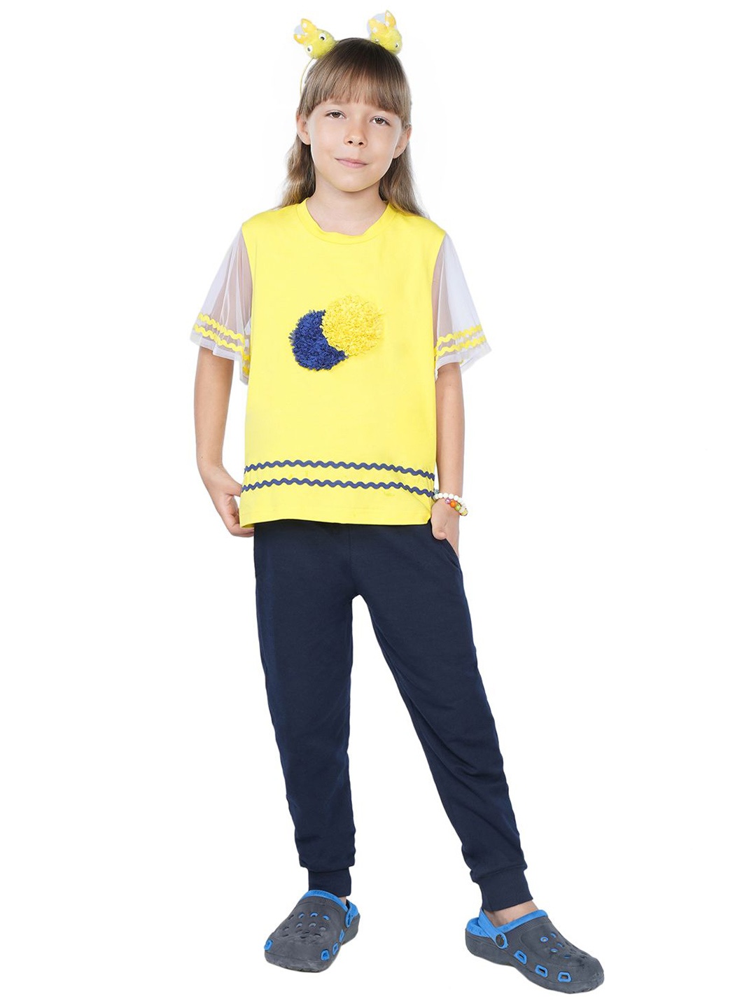 

PILOLO Girls Printed Round Neck Cotton Top, Yellow