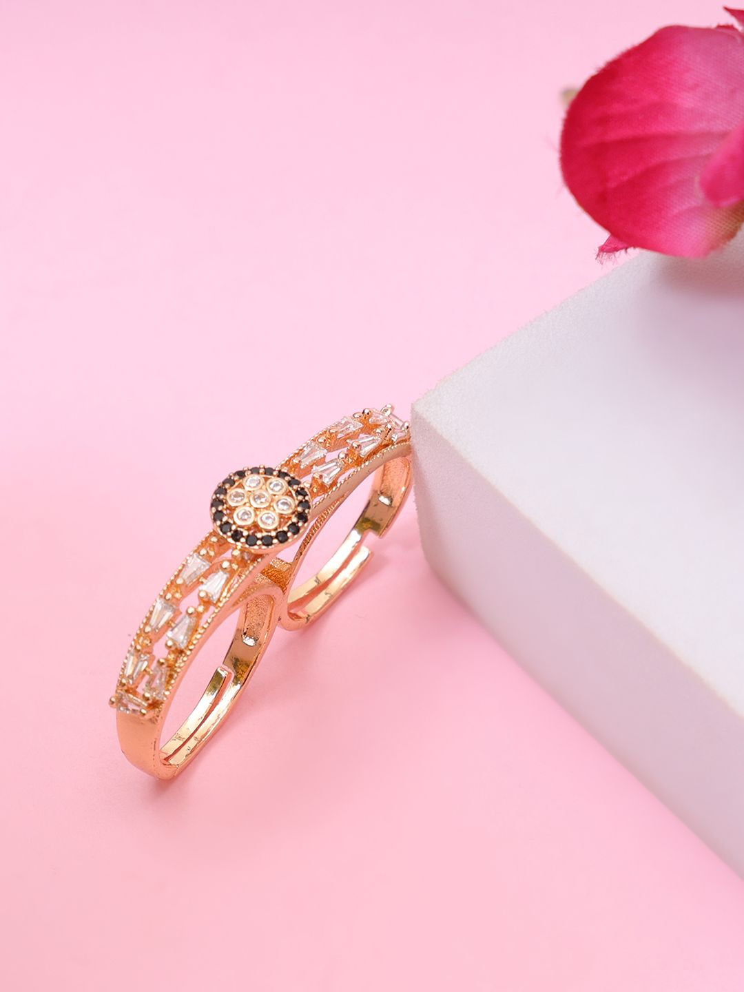 

Styled Diva Gold-Plated AD Studded Double Finger Ring