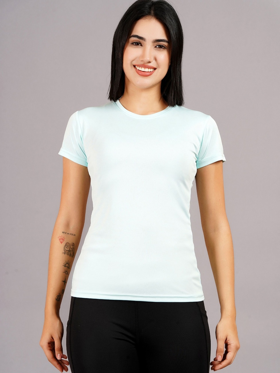 

NEVER LOSE Women Solid Compression T-shirt, Off white