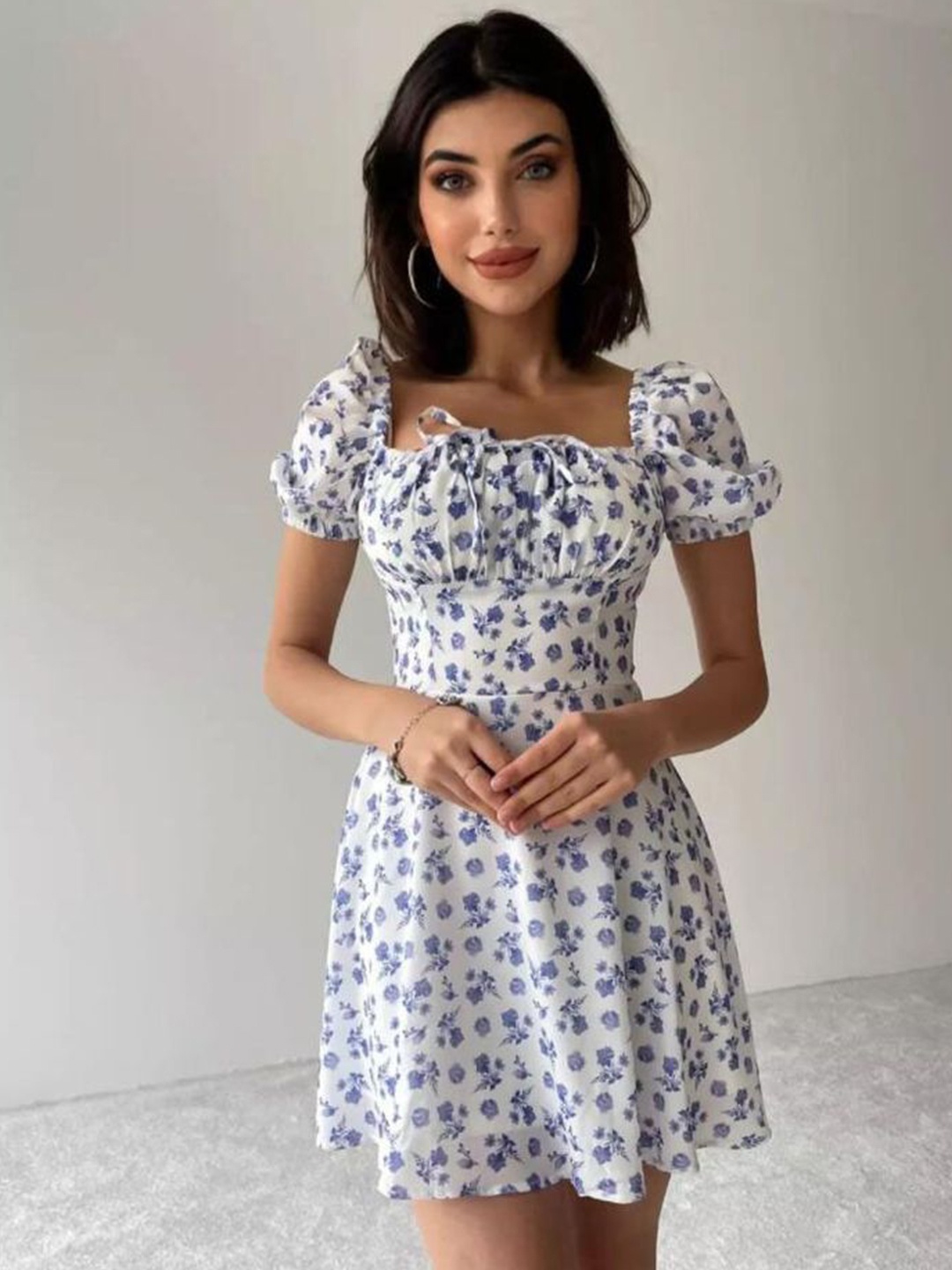 

LULU & SKY Floral Print Puff Sleeve Fit & Flare Dress, Multi