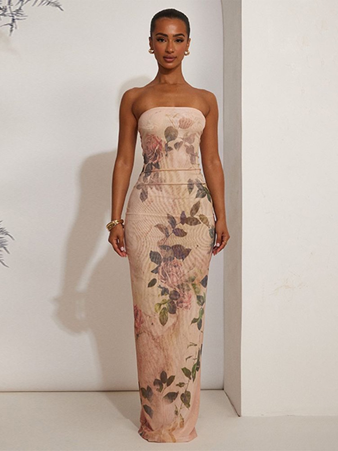 

LULU & SKY Floral Print Maxi Dress, Brown