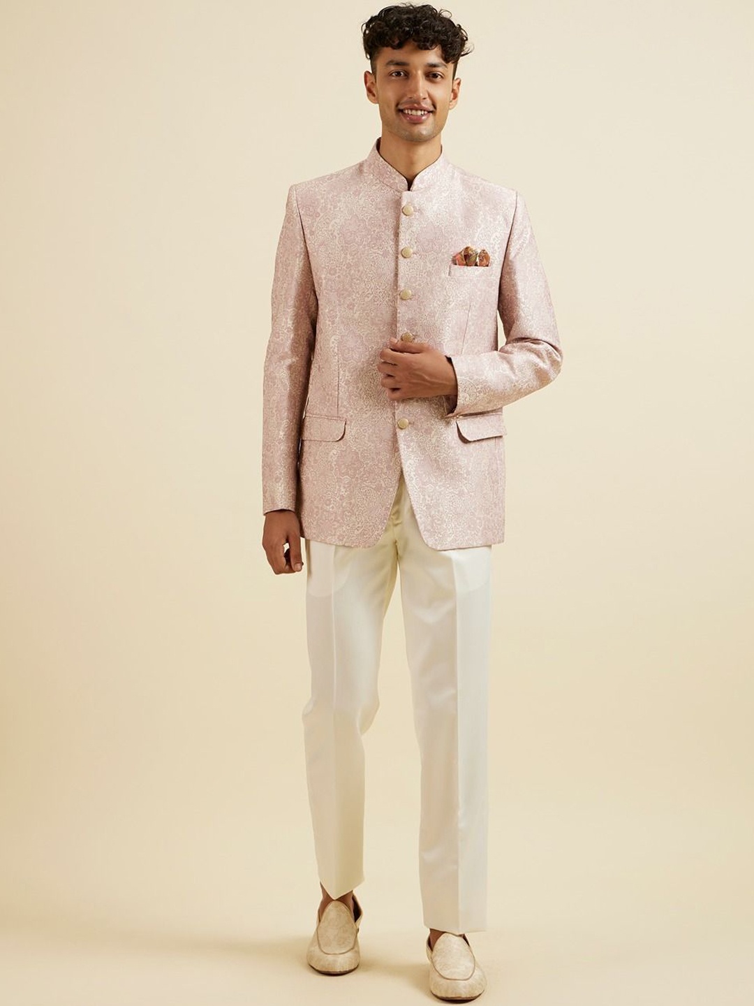 

Manyavar Self Design Tailored-Fit 2 Piece Suit, Pink