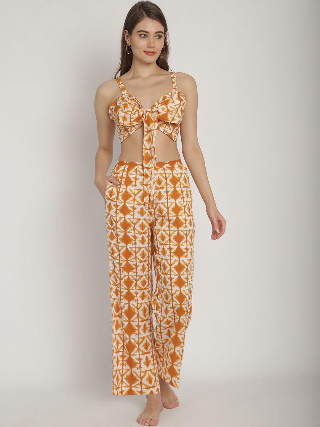 

Blissence Printed Top & Trousers Cover Up Set, Mustard