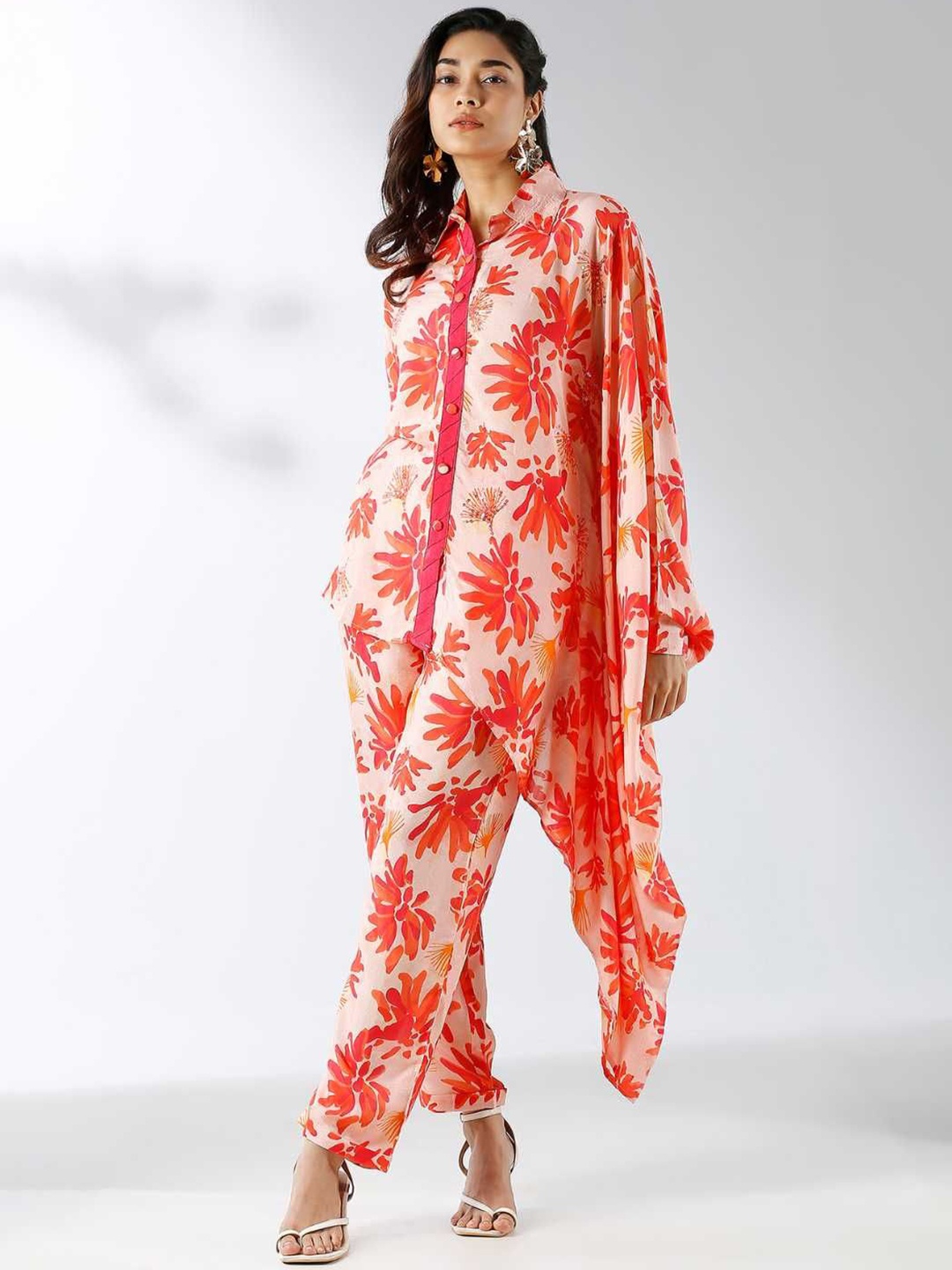 

Label Ishnya Printed Shirt Collar Shirt & Trousers Co-Ords, Pink