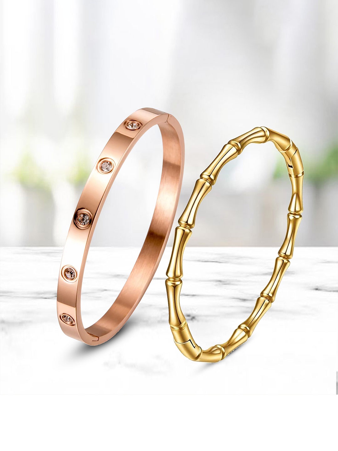 

DIVASTRI Women 2 American Diamond Antique Gold-Plated Kada Bracelet