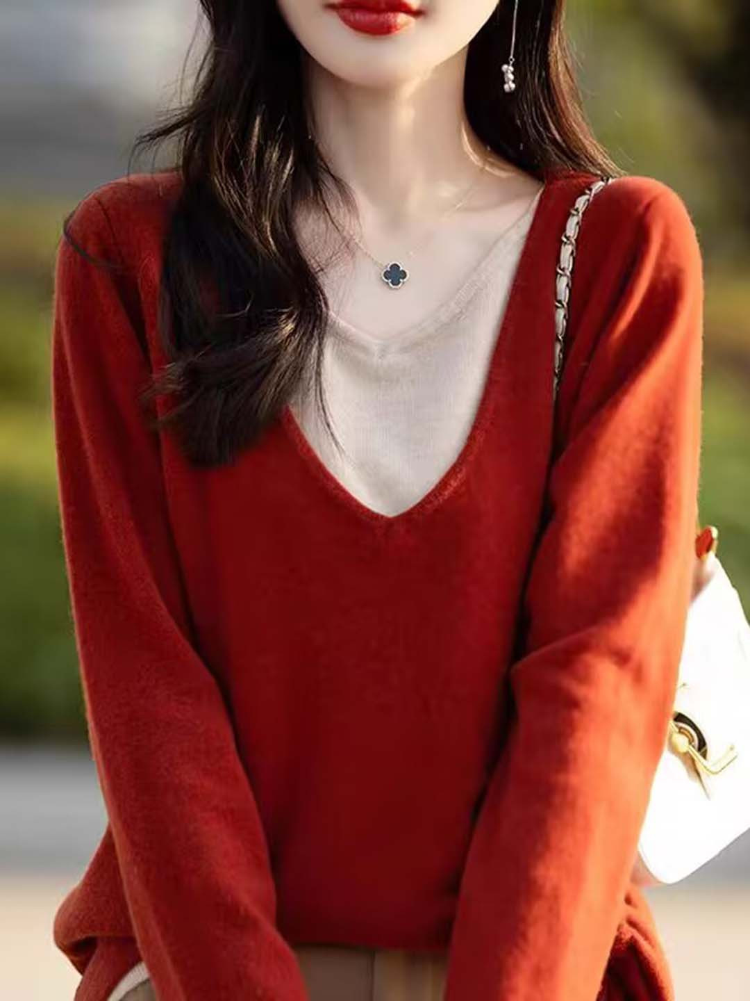 

StyleCast Women V - Neck Long Sleeves Top, Orange