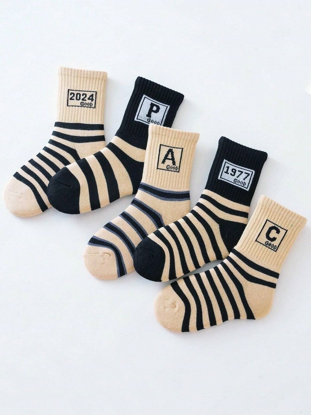

BAESD Kids Pack Of 5 Striped Ankle-Length Socks, Black