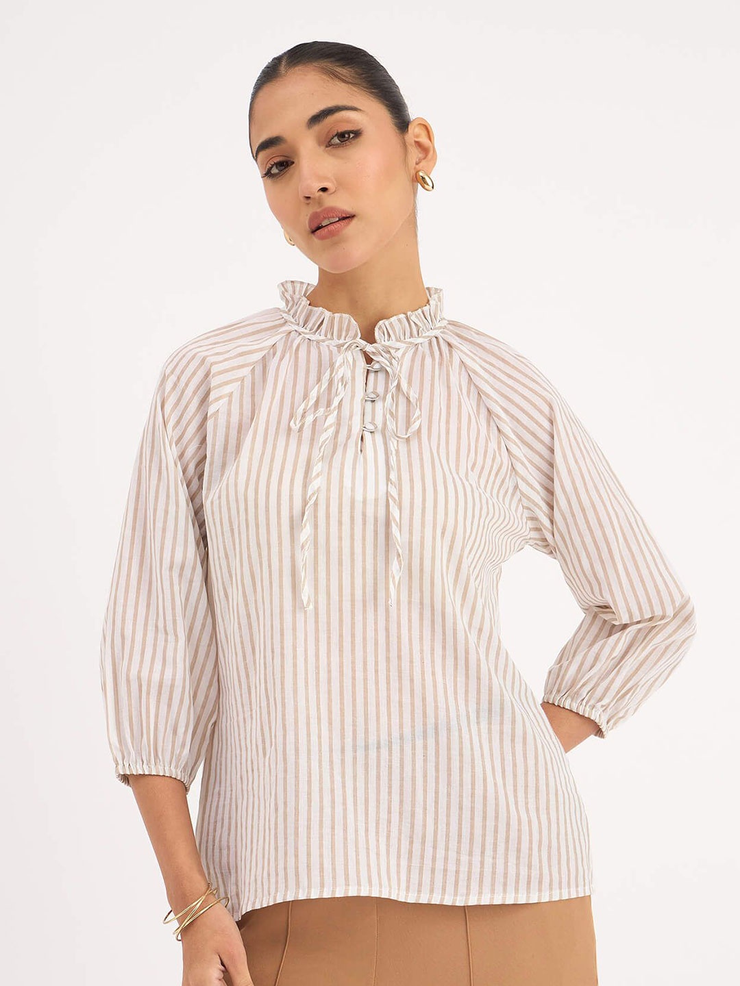 

SALT ATTIRE Women Vertical Stripes Striped Shirt Style Top, White