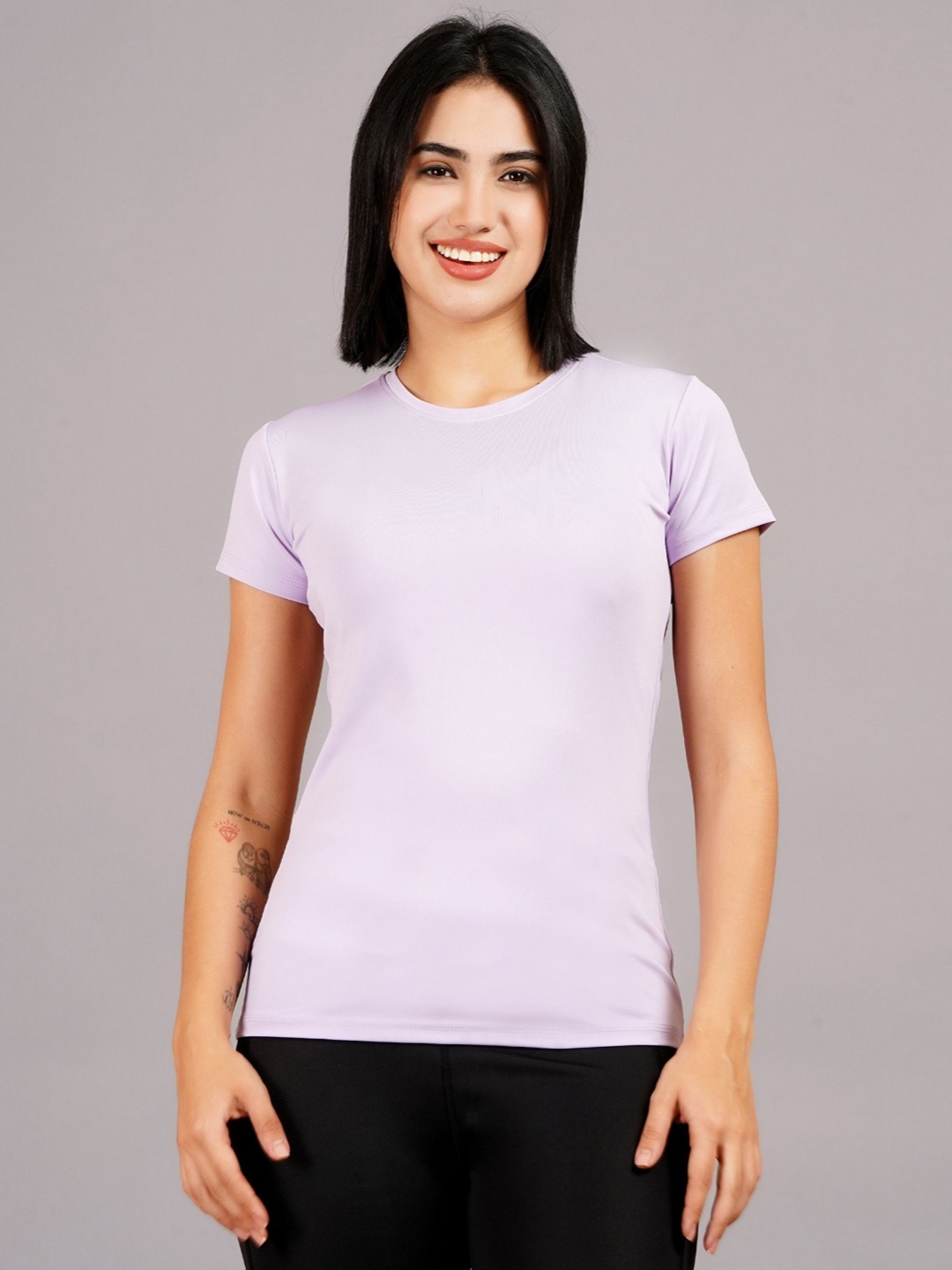 

NEVER LOSE Women Solid Compression T-shirt, Lavender